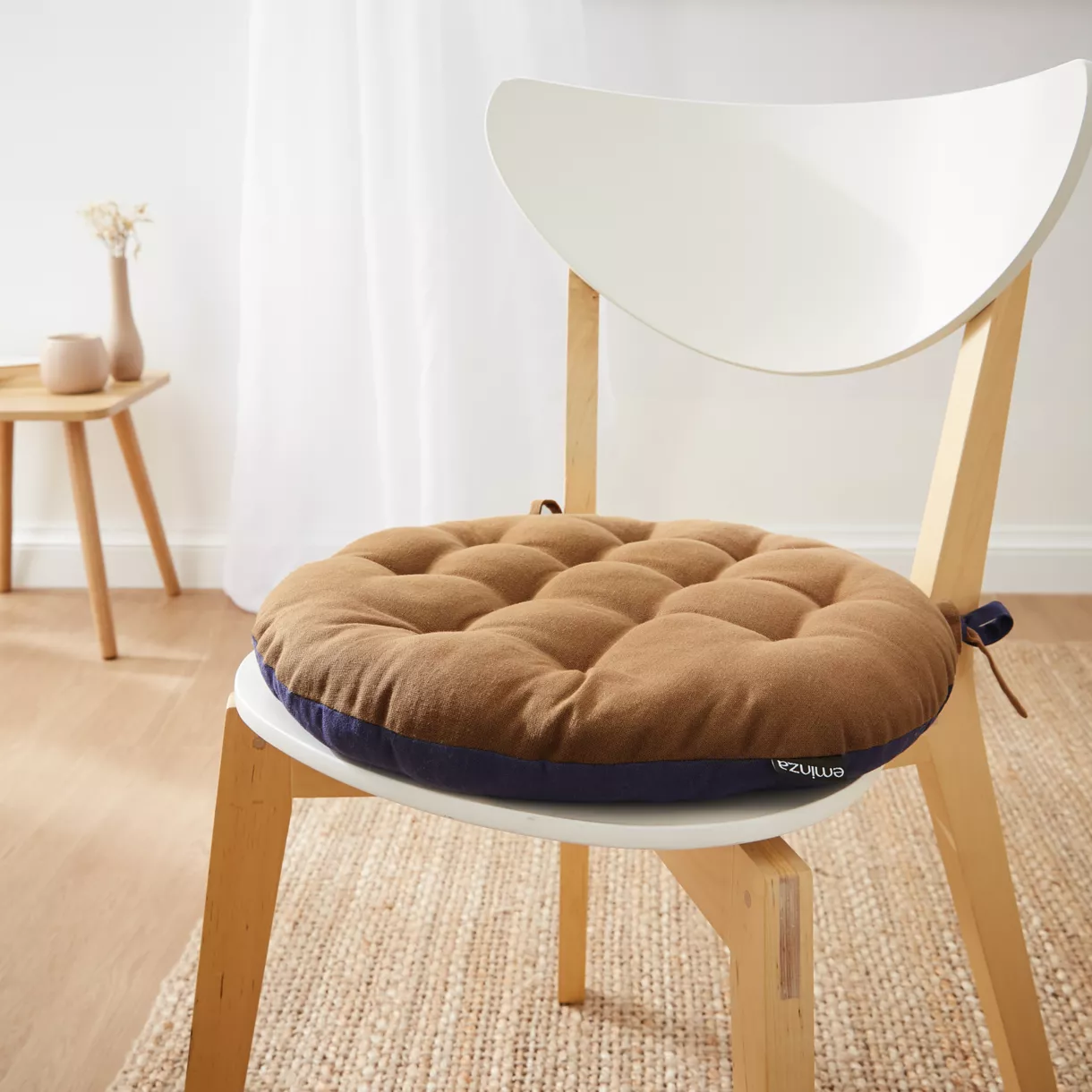 Stoelkussen rond katoen (40 cm) Pixel Tweekleurig Camel / Nachtblauw