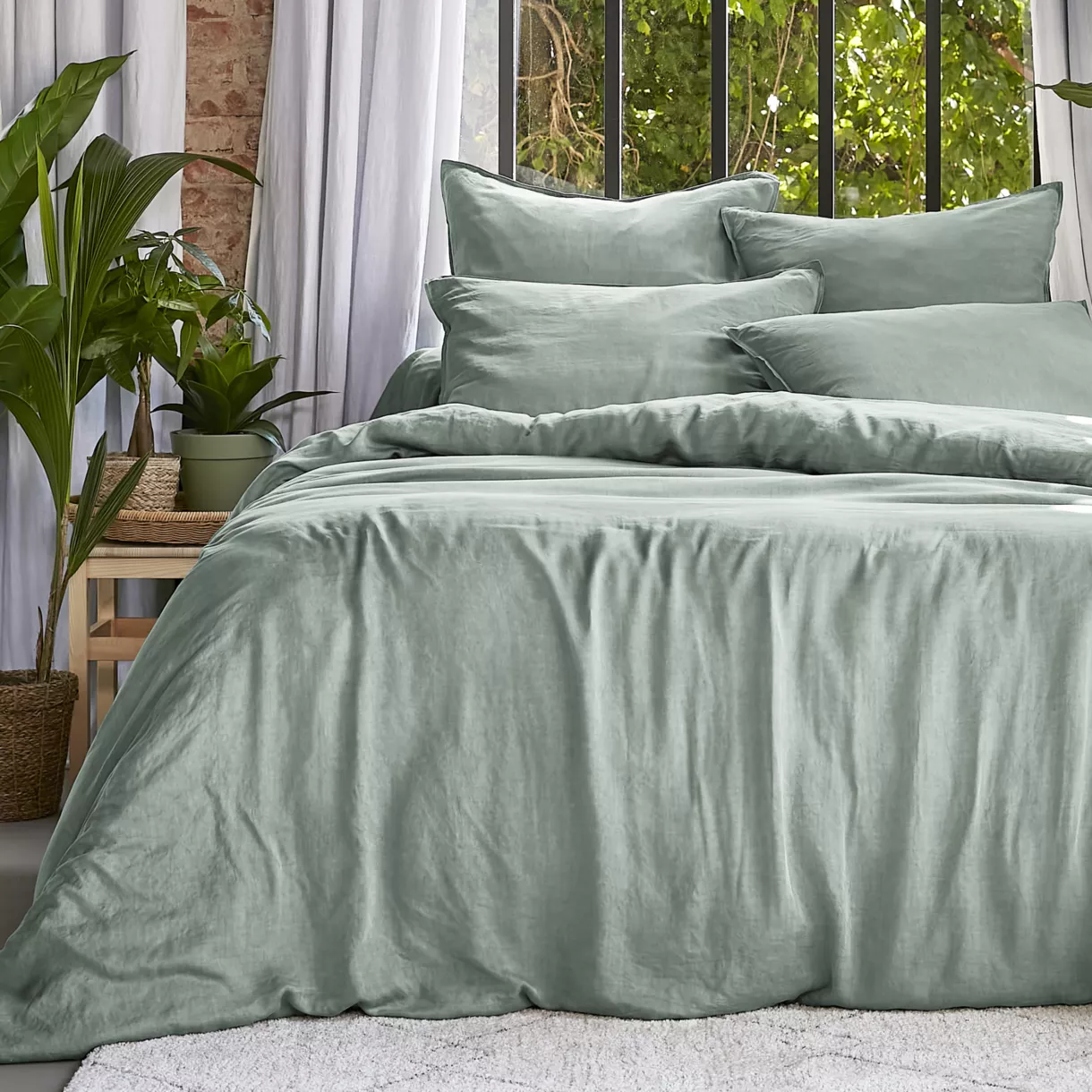 Bettbezug aus gewaschenem TENCEL™ Lyocell (260 x 240 cm) Olivia Eukalyptusgrün