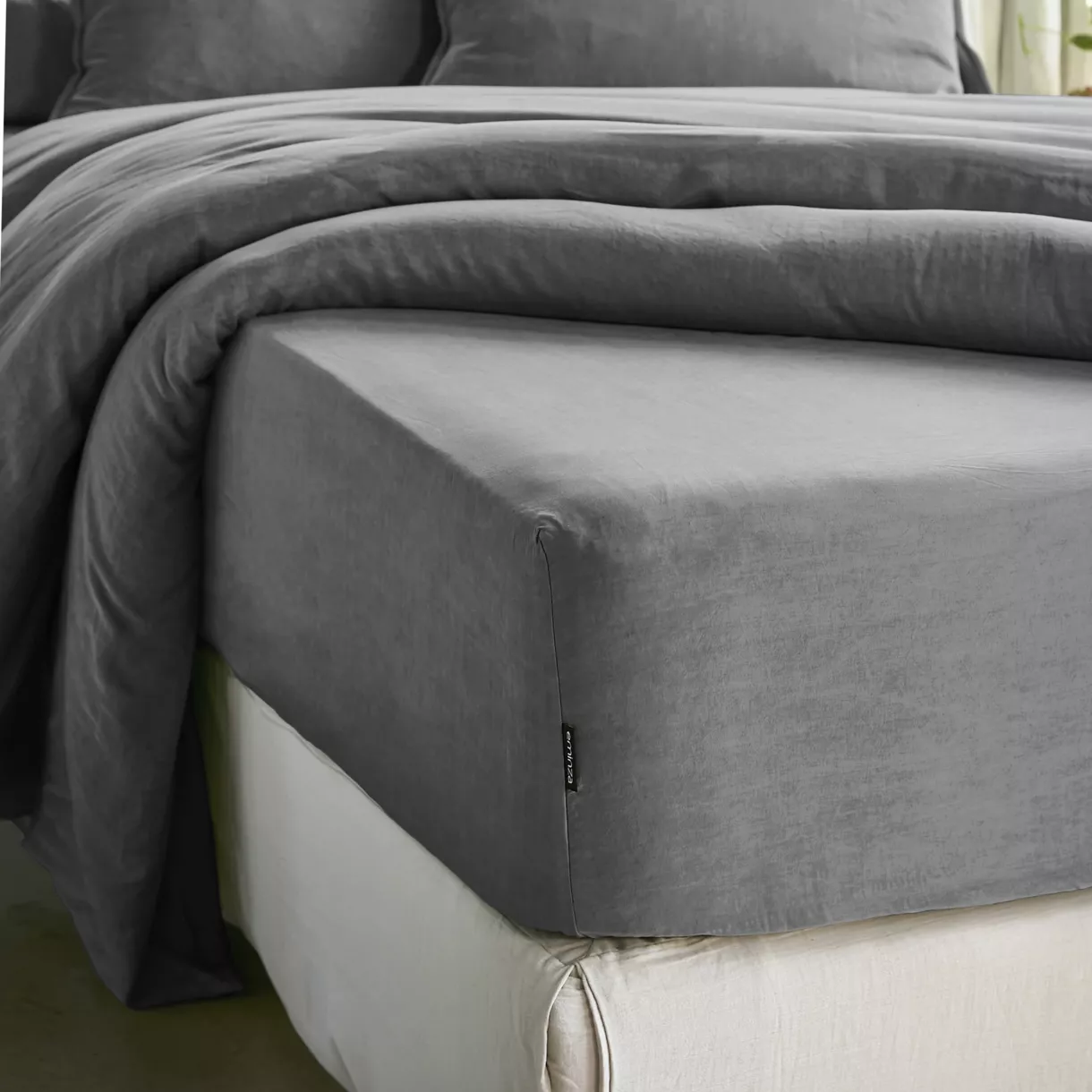 Drap housse lyocell Tencel™ (140 x 200 cm) Olivia Gris granit