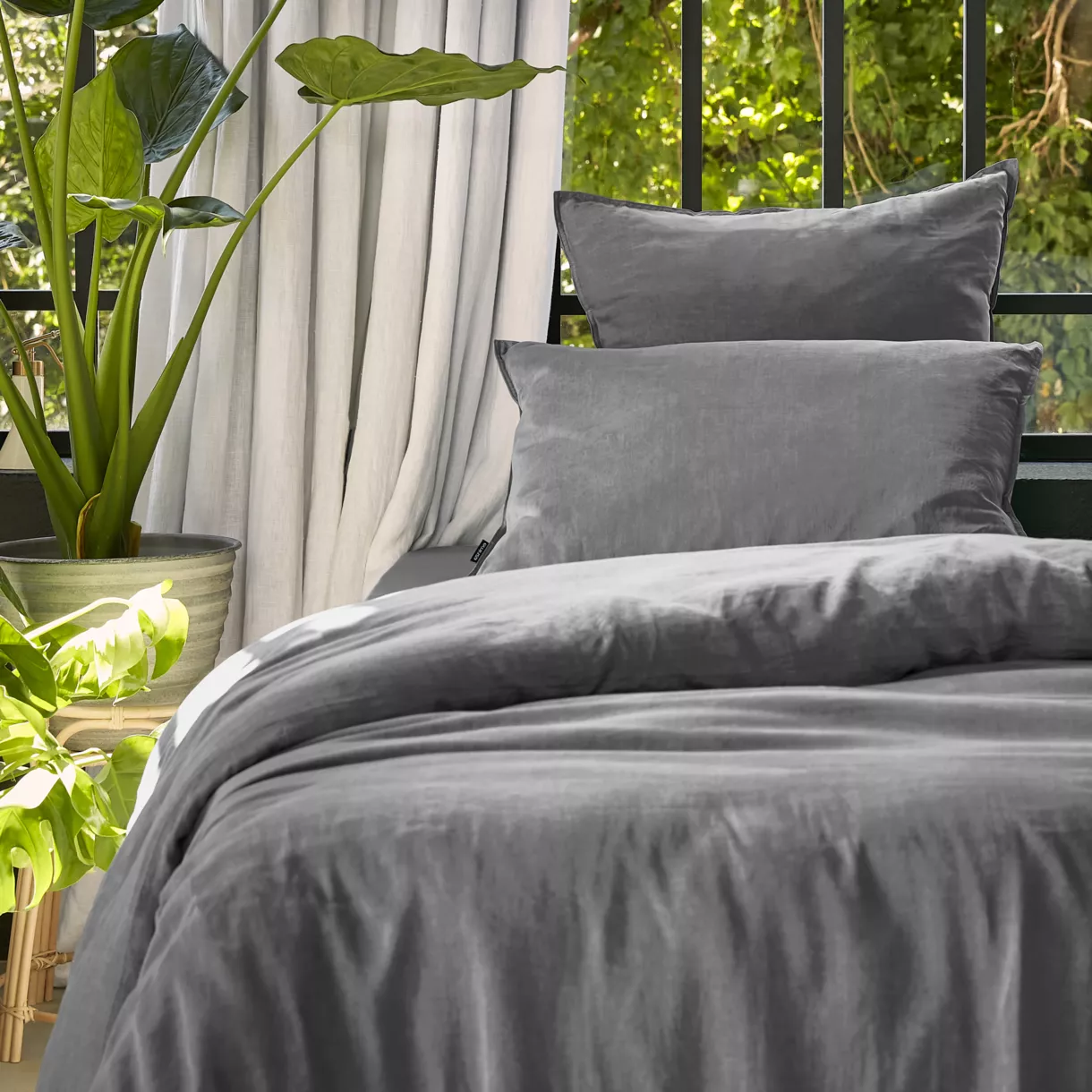 Bettbezug aus gewaschenem TENCEL™ Lyocell (140 x 200 cm) Olivia Granitgrau 