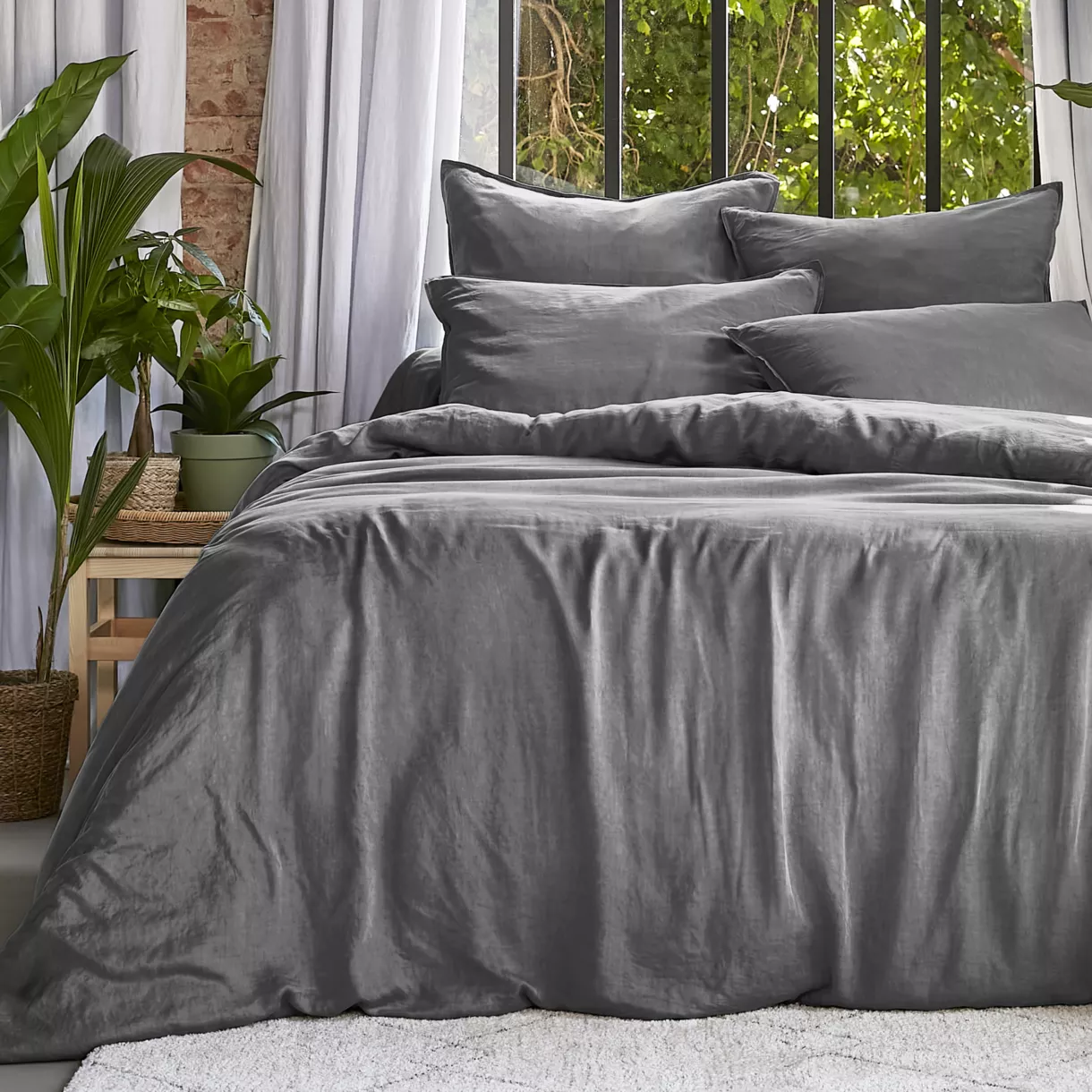 Housse de couette lyocell Tencel™ lavé (240 x 220 cm) Olivia Gris granit 