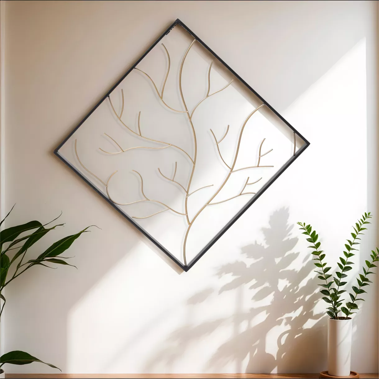 Decoración mural de metal (H49,5 cm) Árbol contemporáneo Negro y dorado