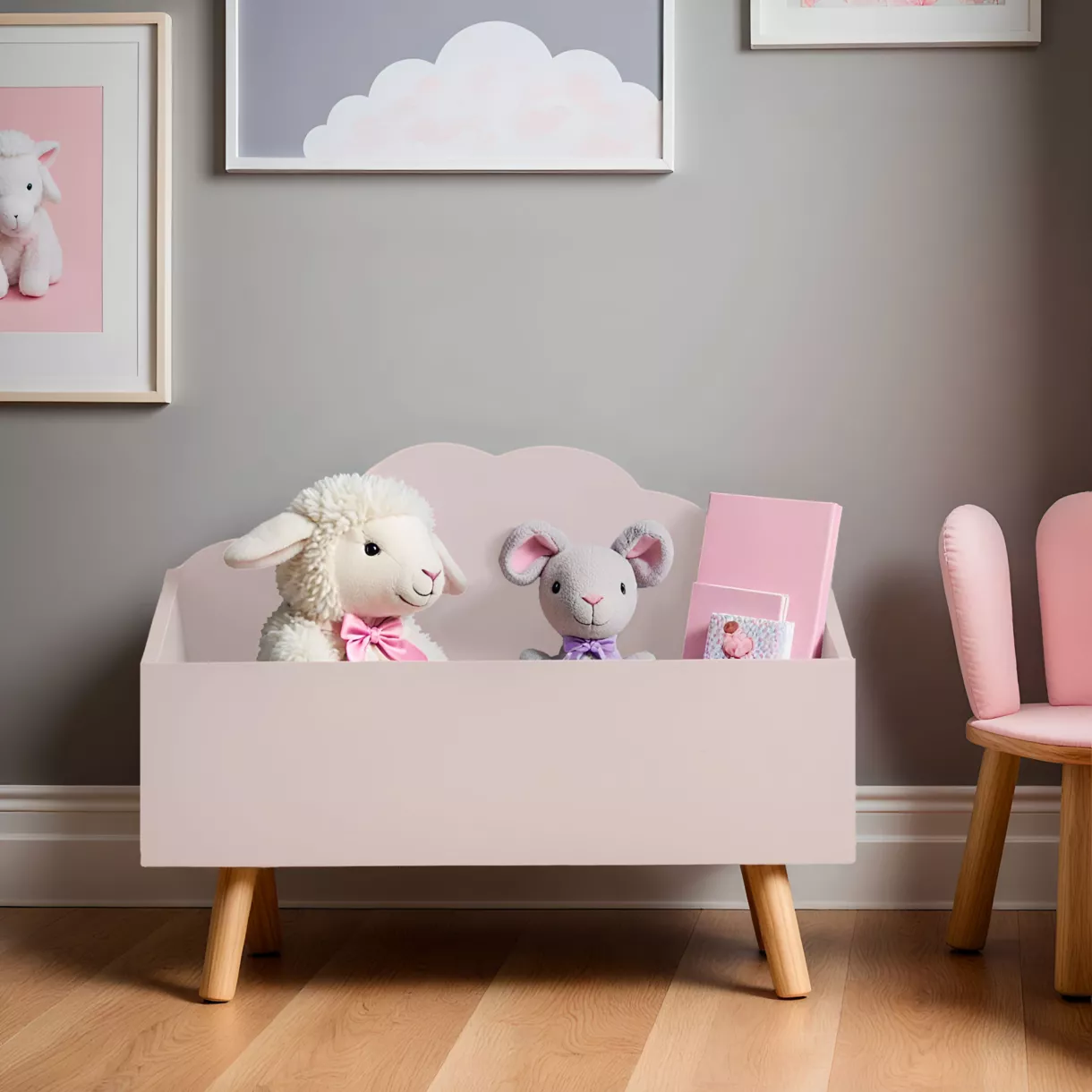Houten kinderspeelgoedkist (H45 cm) Cloudy Rose