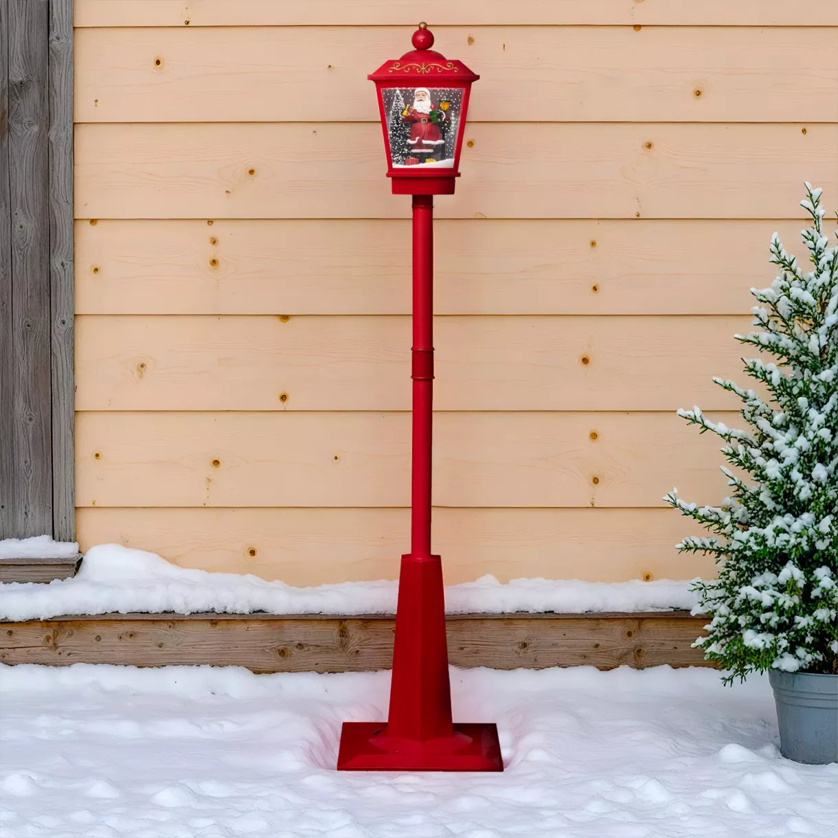 Verlichte lantaarnpaal rood / warm wit 1