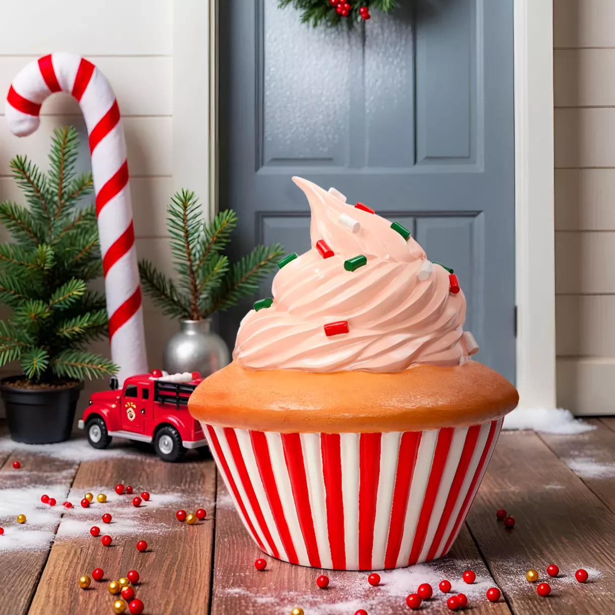 Cupcake de Noël Géant (H60 cm) Gourmandise colorée