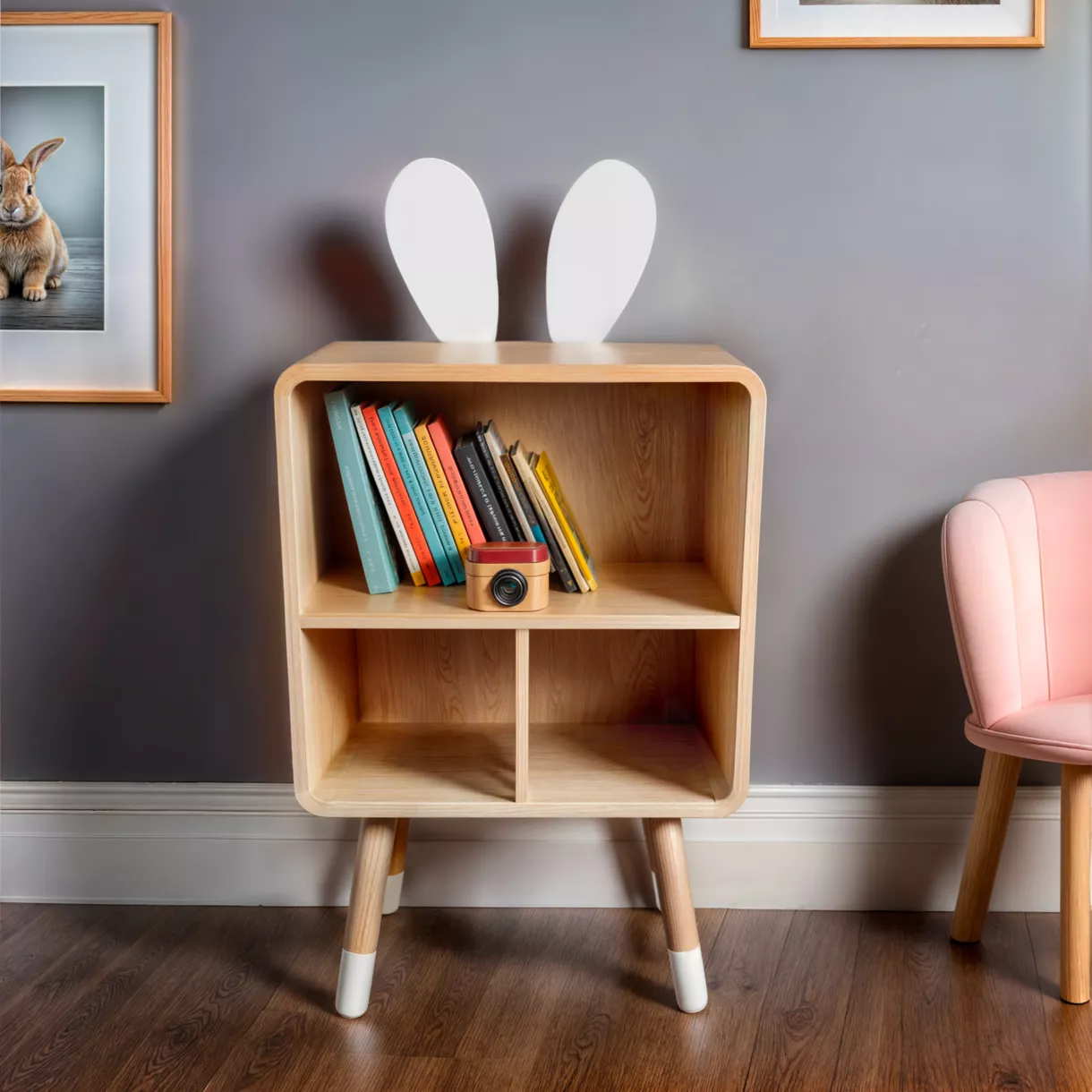 Kinderzimmerschrank mit 3 Fächern aus Holz (H76,5 cm) Lapin Beige
