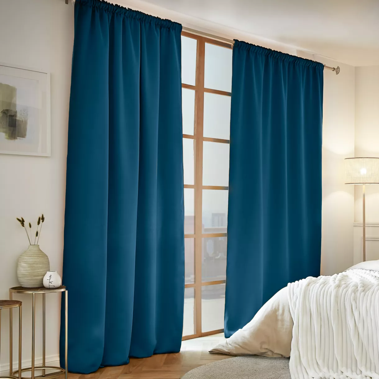 Rideau obscurcissant thermique galon fronceur (140 x 240 cm) Calore Bleu pétrole