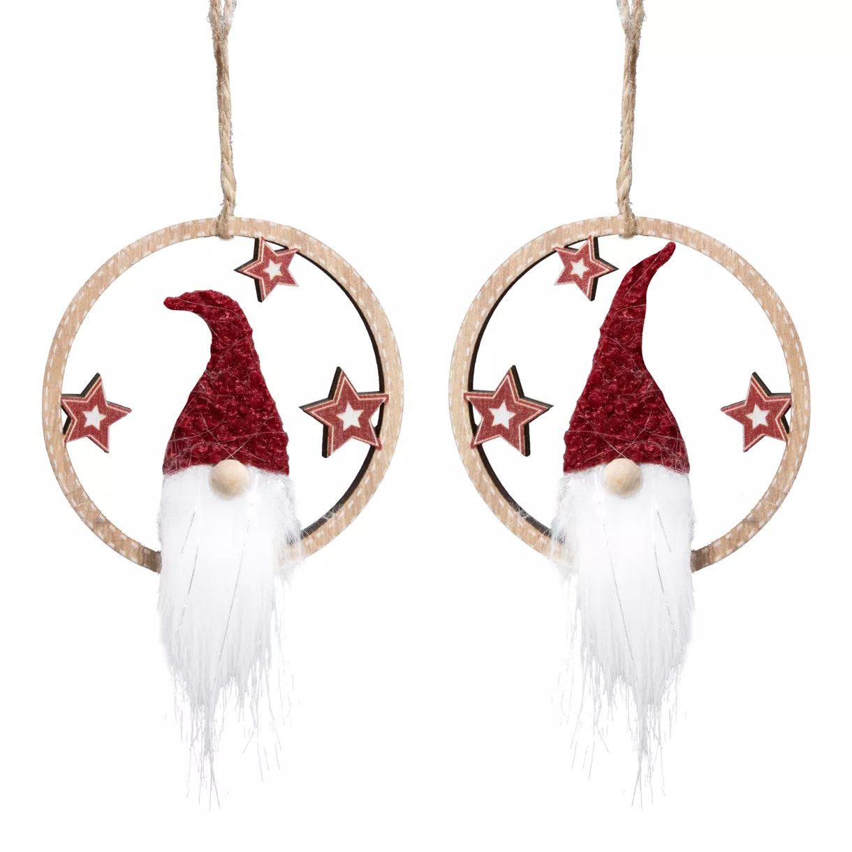 Lote de 2 duendes de Navidad para colgar (D9 cm) Ugo y caramelo de Navidad