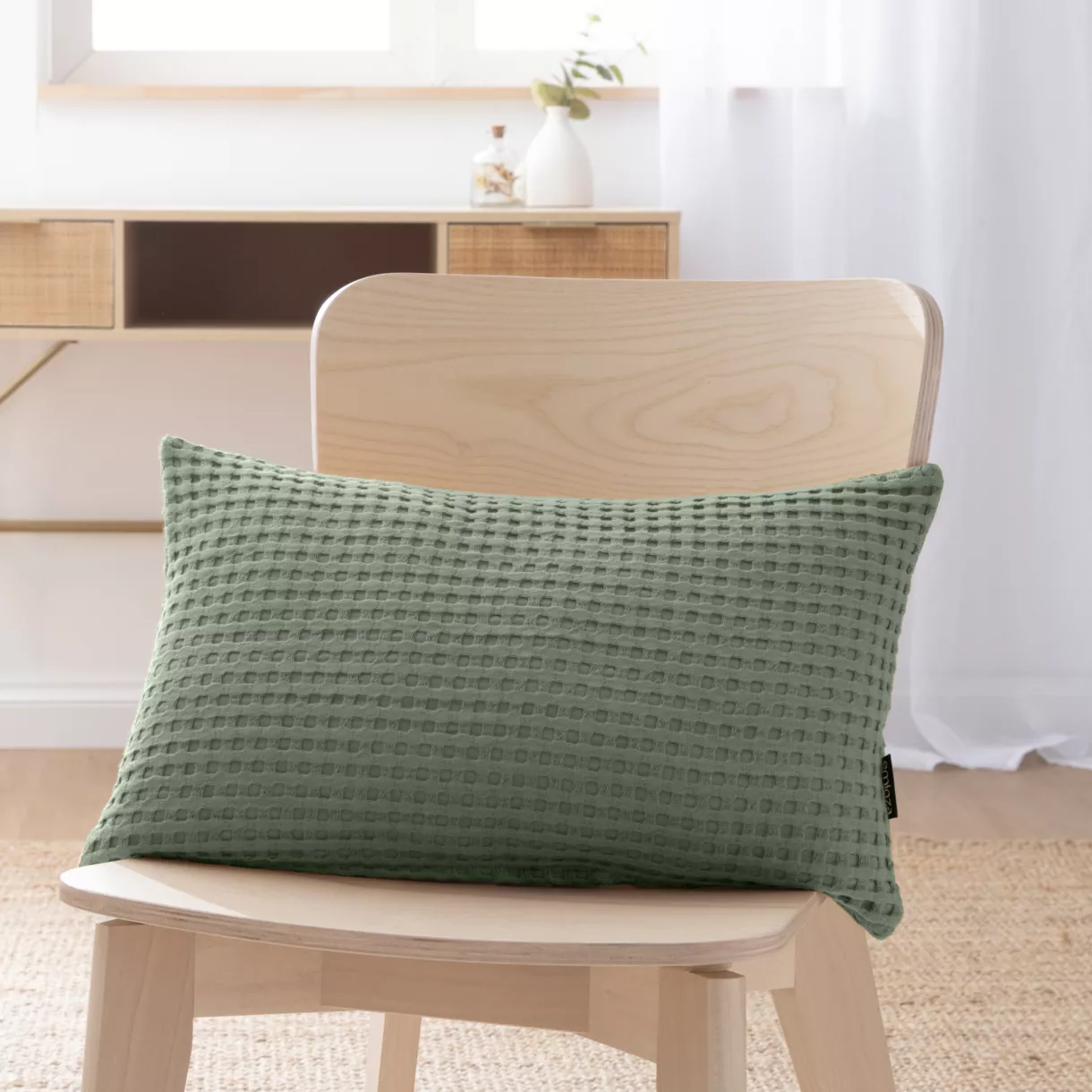 Housse de coussin rectangulaire coton nid d'abeille (30 x 50 cm) Maya Vert romarin