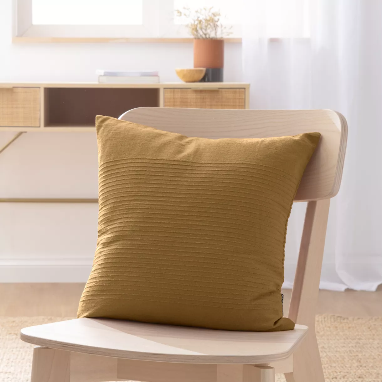 Housse de coussin carrée coton tissé (40 x 40 cm) Léa Camel