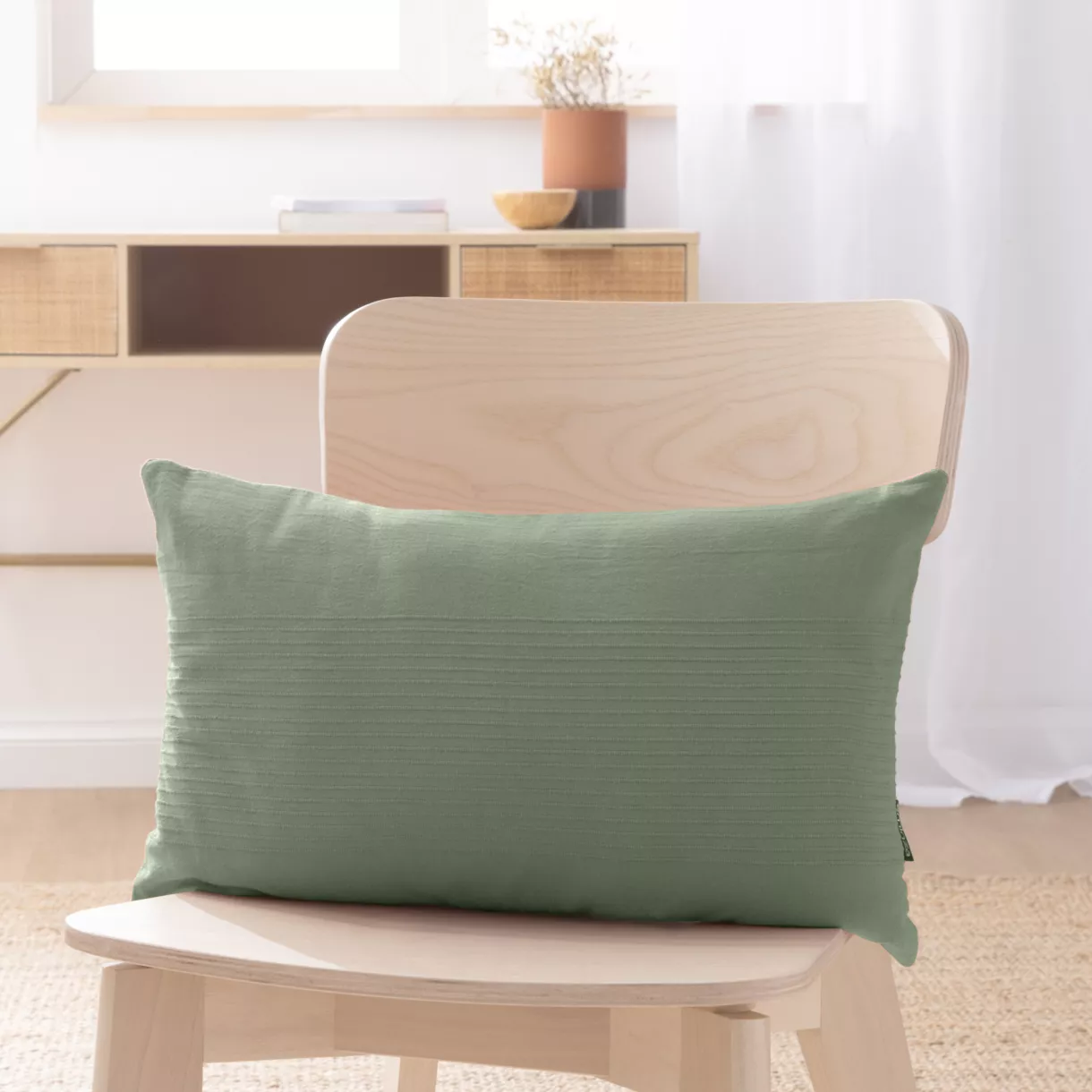 Housse de coussin rectangulaire coton tissé (30 x 50 cm) Léa Vert romarin