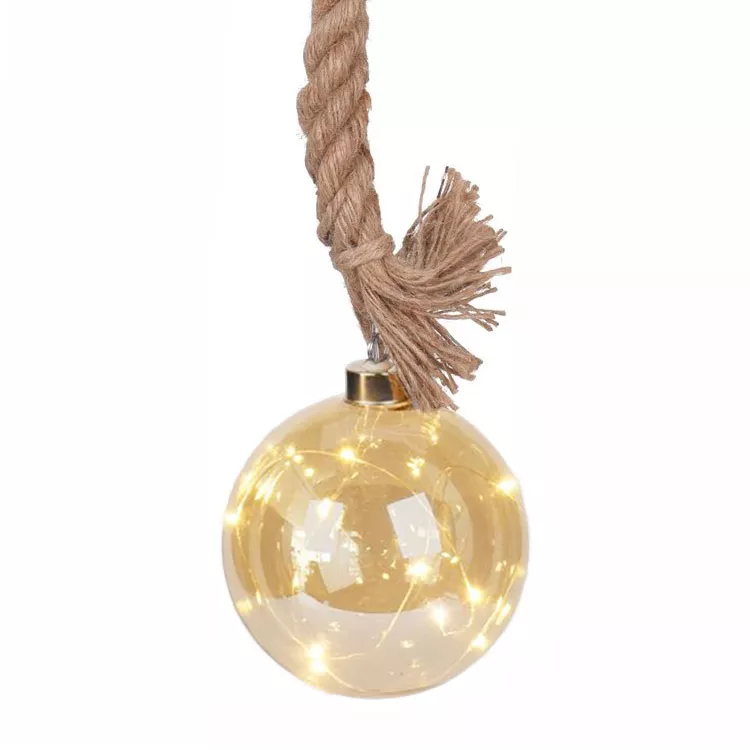 Suspension lumineuse à piles 19 LED (D12 cm) Boule dorée Blanc chaud