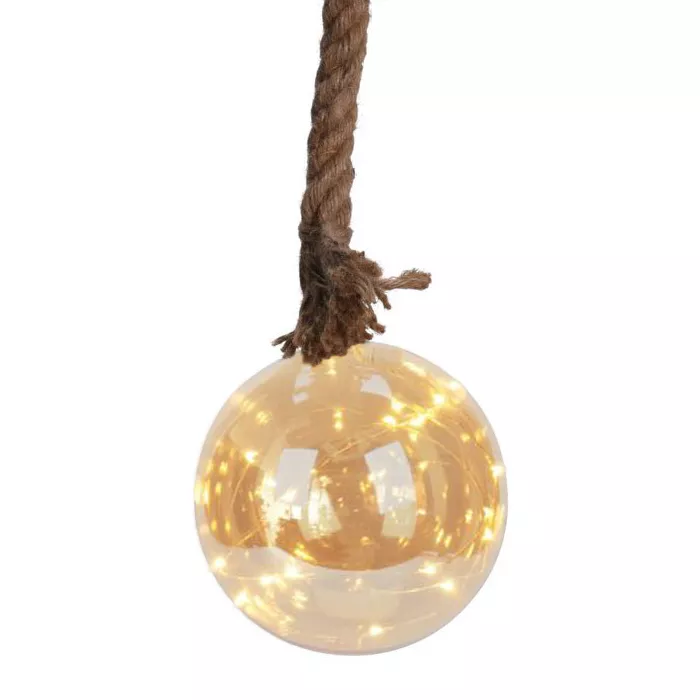 Suspensión luminosa Bola de cristal ámbar que funciona con pilas	 Blanco cálido 24 LED