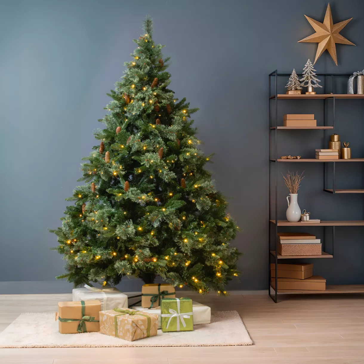 Sapin de Noël artificiel lumineux H210 cm Washington Luxe Vert sapin