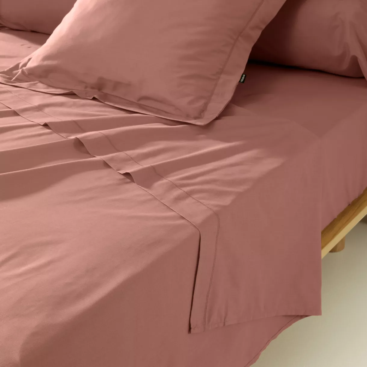 Drap plat percale de coton (270 x 300 cm) Cali Bois de rose