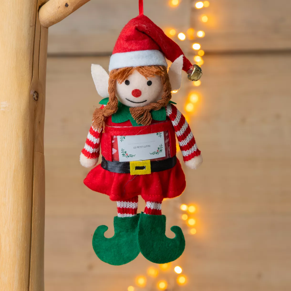SUSPENSION DE NOEL TEXT LUTIN NOM FILLE 20CM