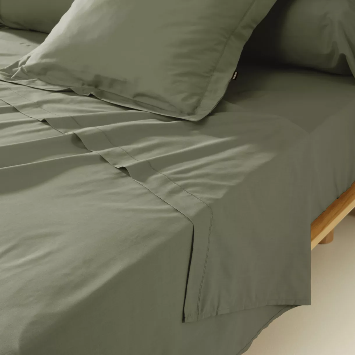 Drap plat percale de coton (180 x 290 cm) Cali Vert romarin