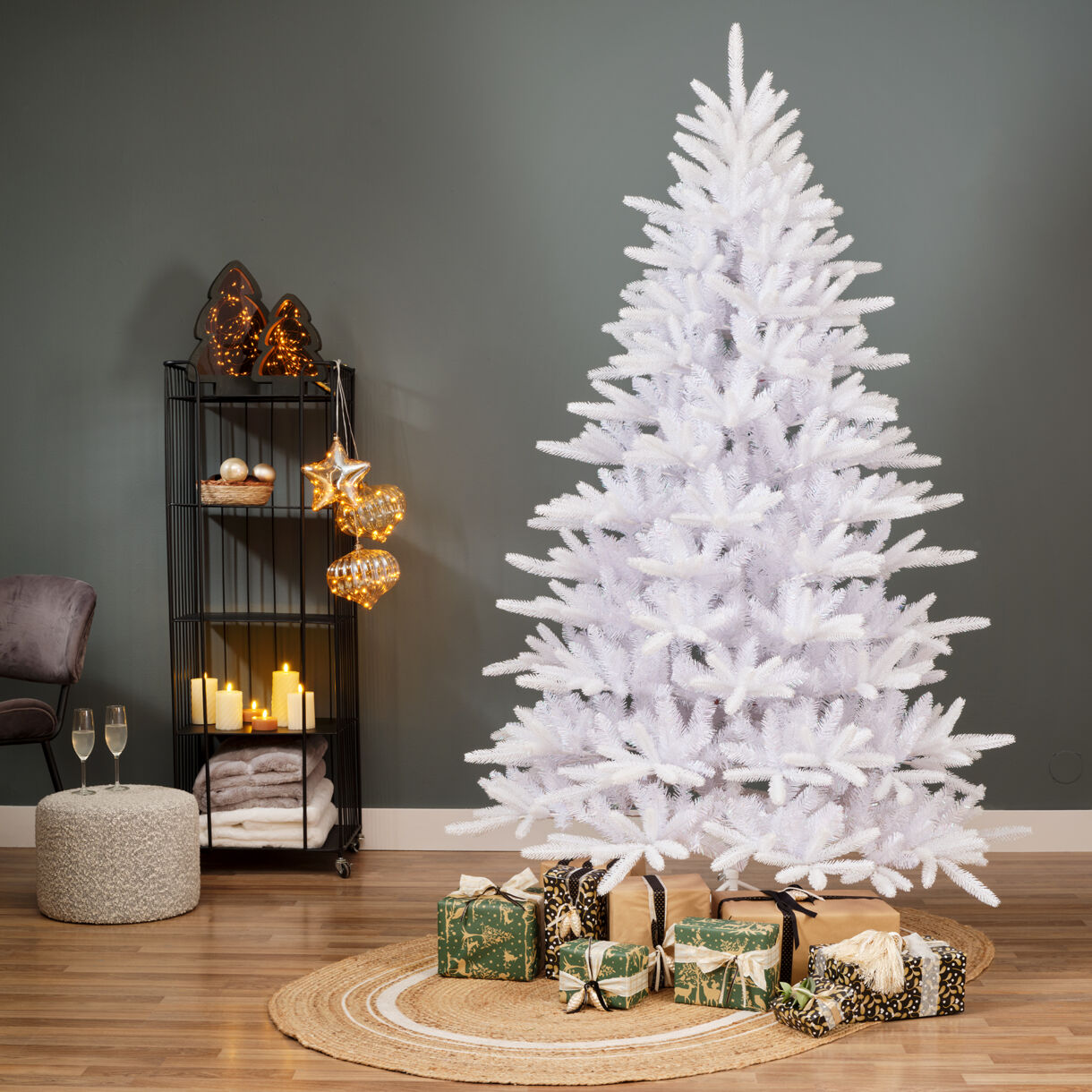 1 Odense sapin nf paillettes BLANC dia119.00-H180.00cm blanc/irise