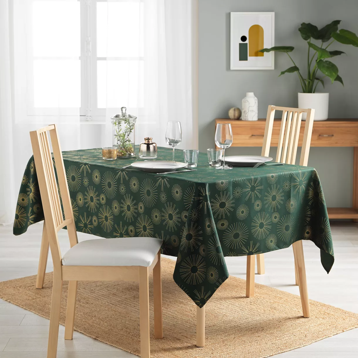 Mantel rectangular (L300 cm) Pampille metálico Verde 1
