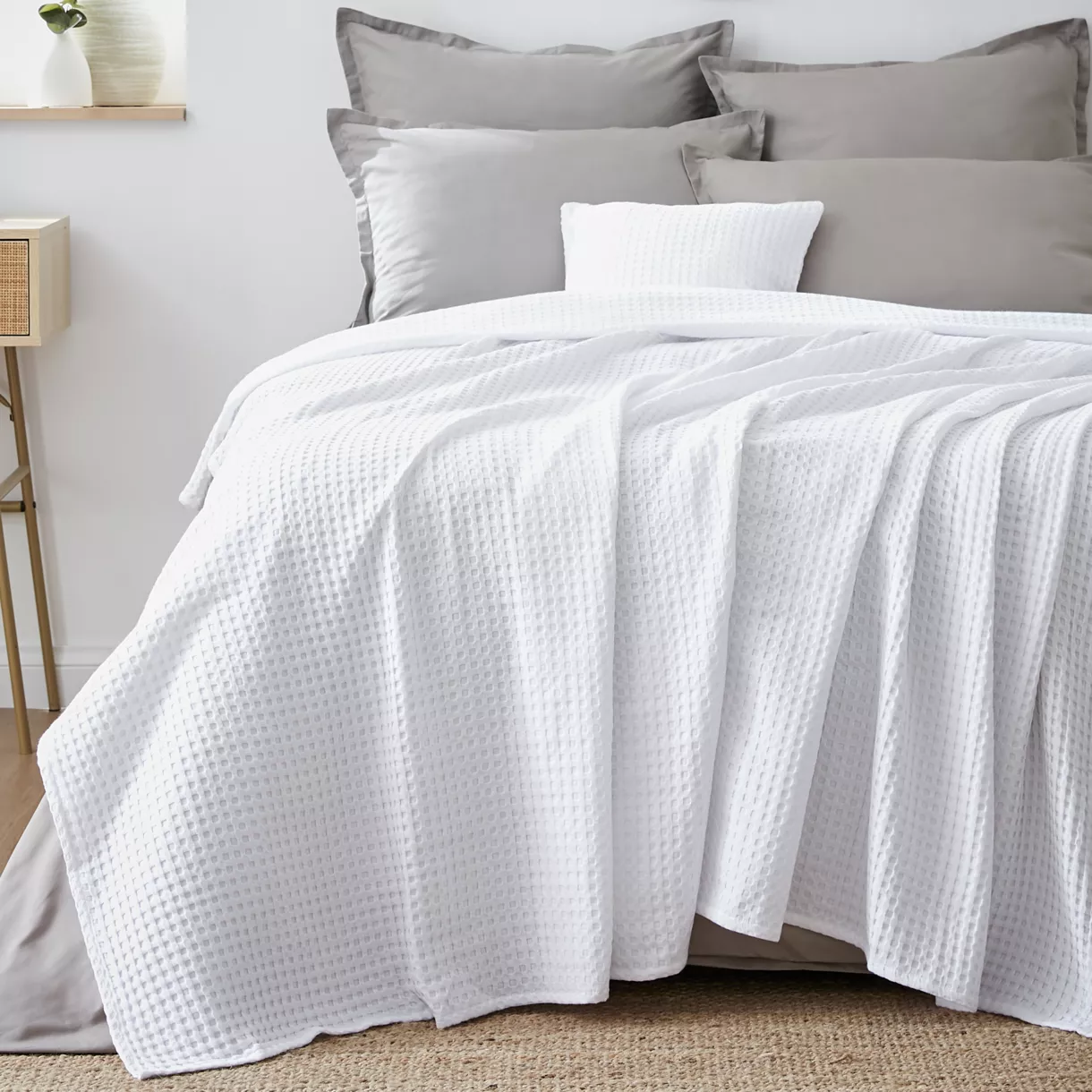 Couvre-lit coton nid d'abeille (180 x 220 cm) Maya Blanc