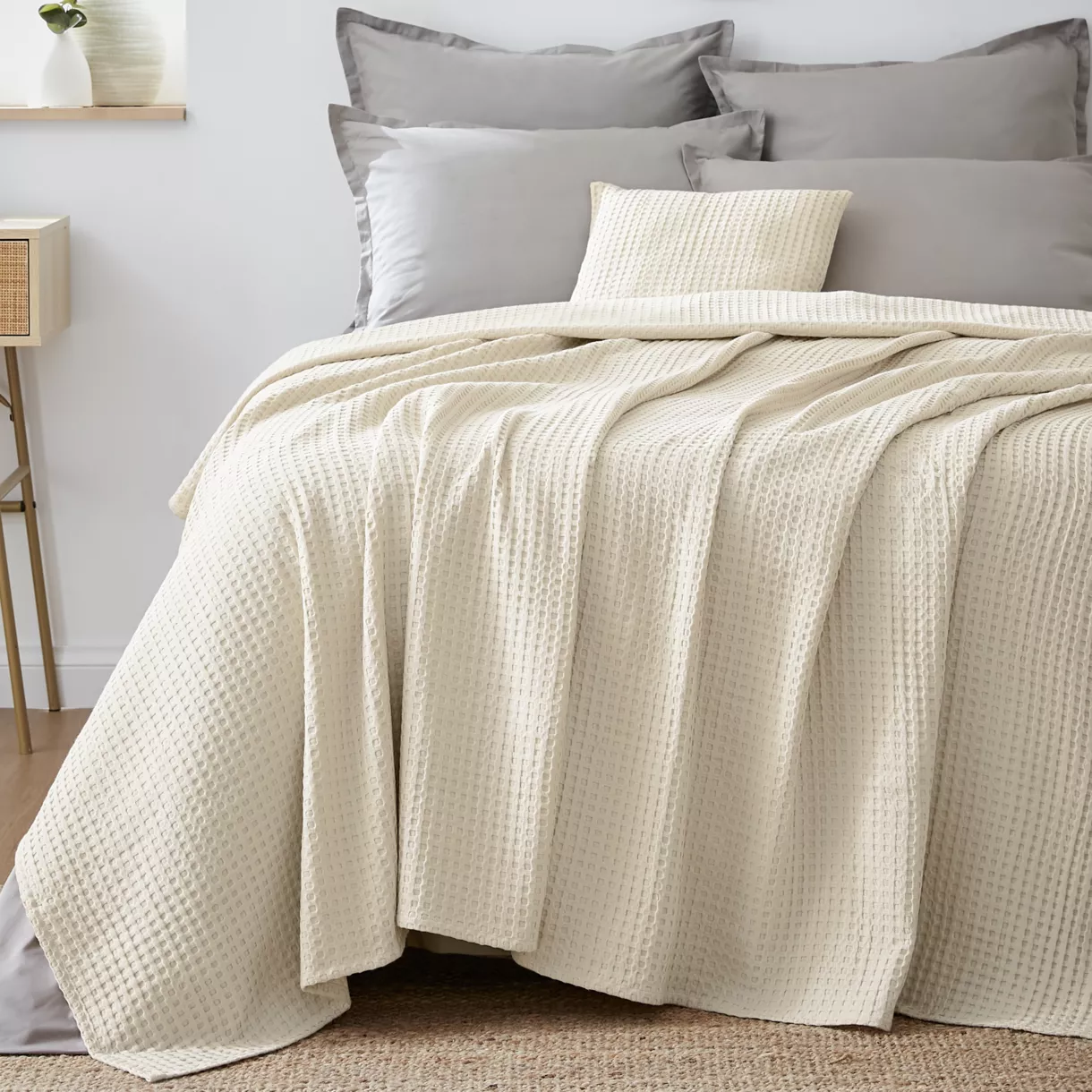Tagesdecke Baumwolle Wabenoptik (220 x 250 cm) Maya Beige