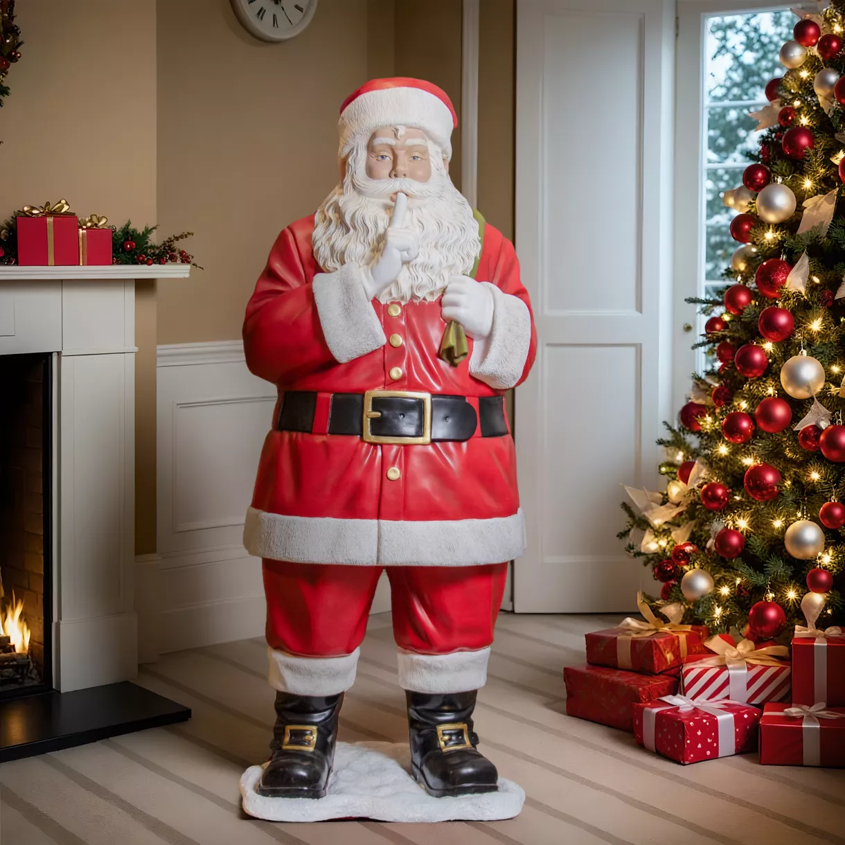 Père Noël traditionnel Géant (H182 cm) Klaus silence j'arrive