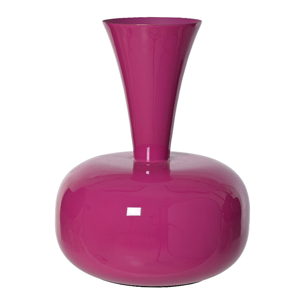 Handgemaakte geëmailleerde metalen vaas (H23 cm) Cléa Rose glanzend fuchsia