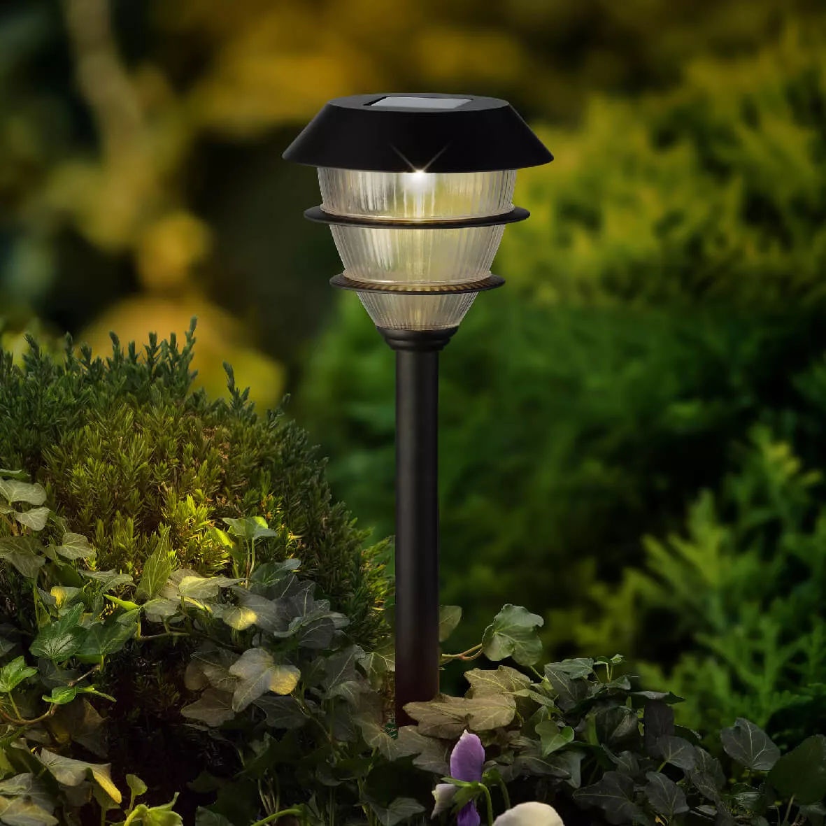 Boite fenetre a 4 Solar pique jardin lumineux dia13.30-H30.50cm-1L noir