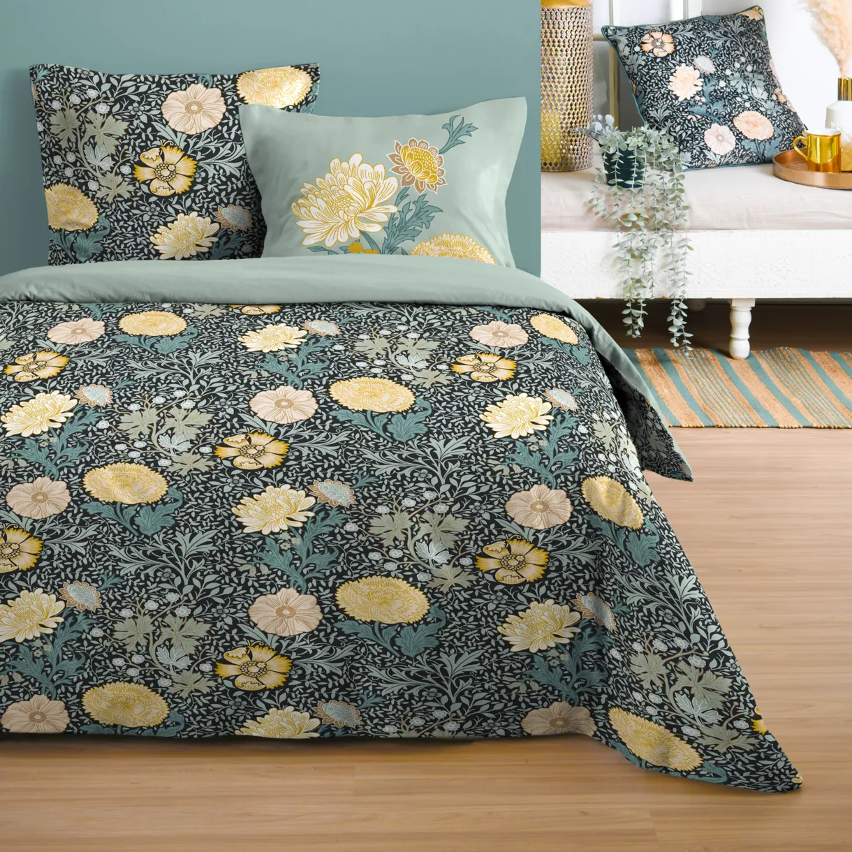 Parure de draps coton 4 pièces (140 x 190 cm) Alfons Bleue
