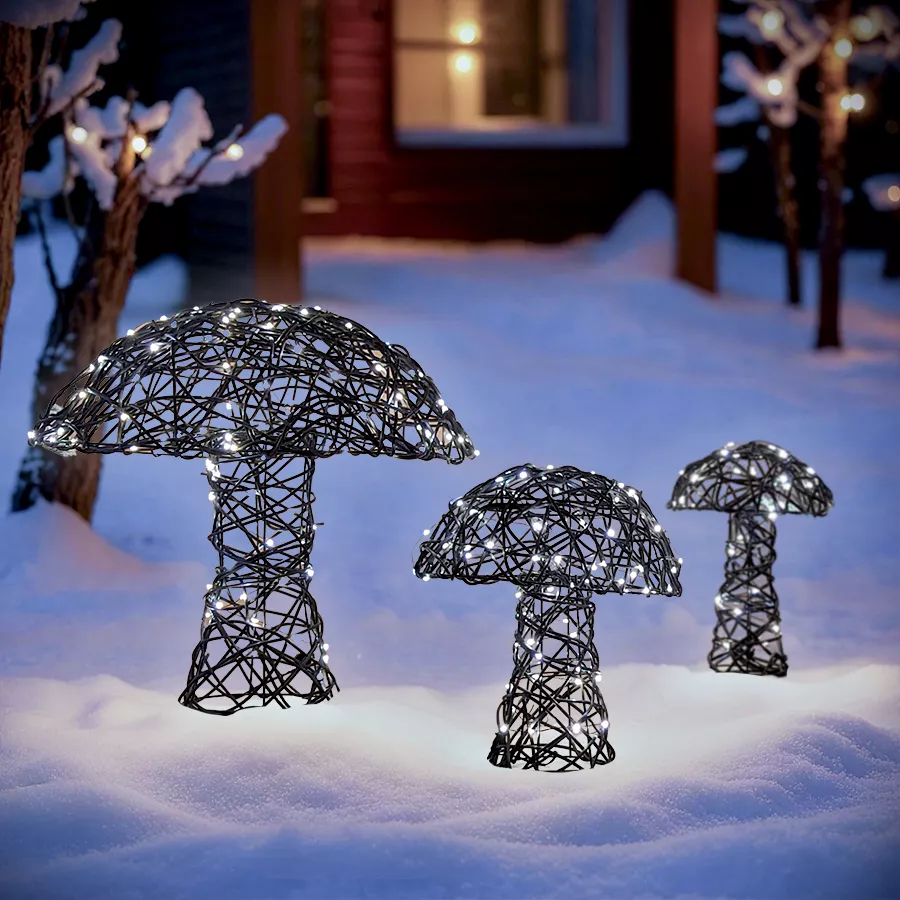 Set de 3  Micro LED champignon extŽrieur L50.00-W50.00-H45.00cm-260L brun fonce/blanc chaud