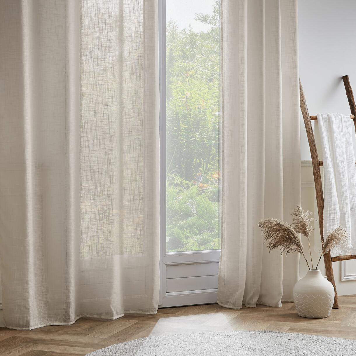 Visillo con cinta fruncidora efecto lino (140 x 240 cm) Robin Beige