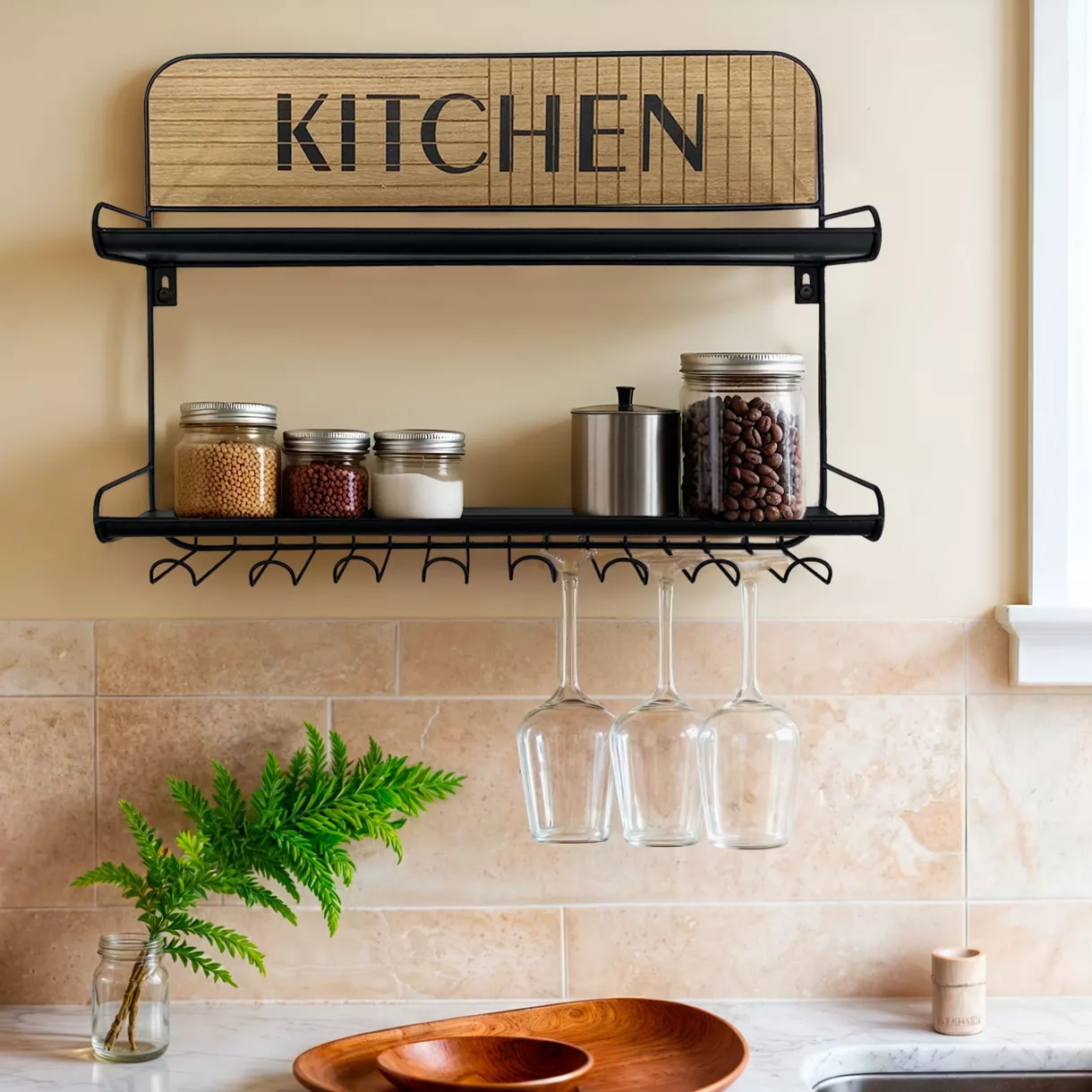 Scaffale da parete cucina metallo (Alt 35 cm) Kitchen Nero