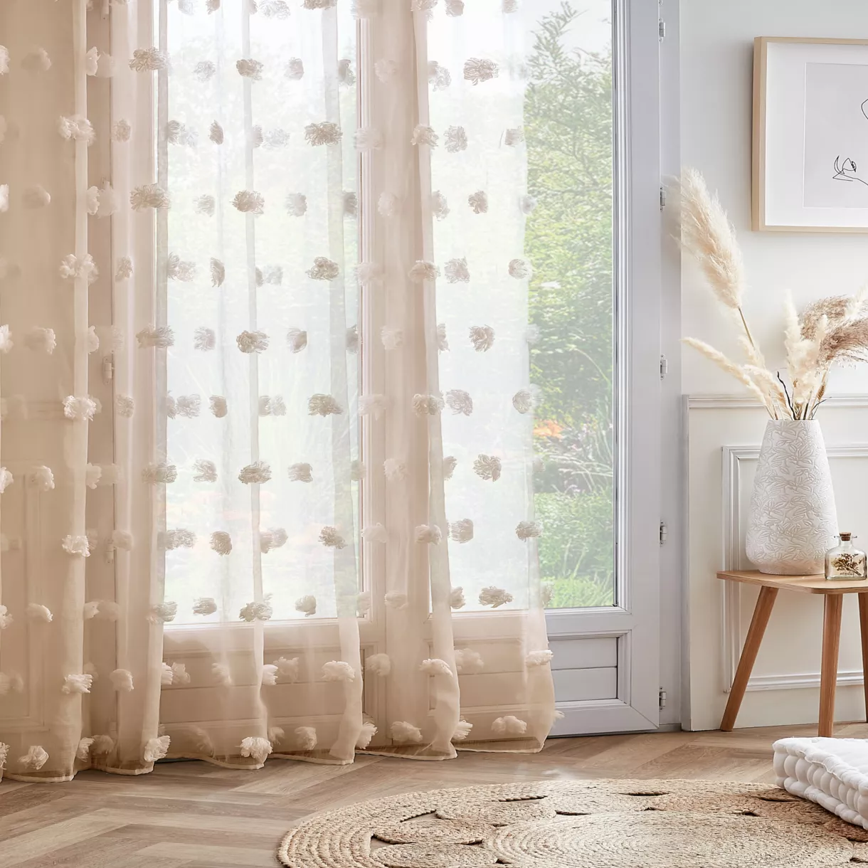 Voilage galon fronceur pompons (280 x 240 cm) Suzie Beige