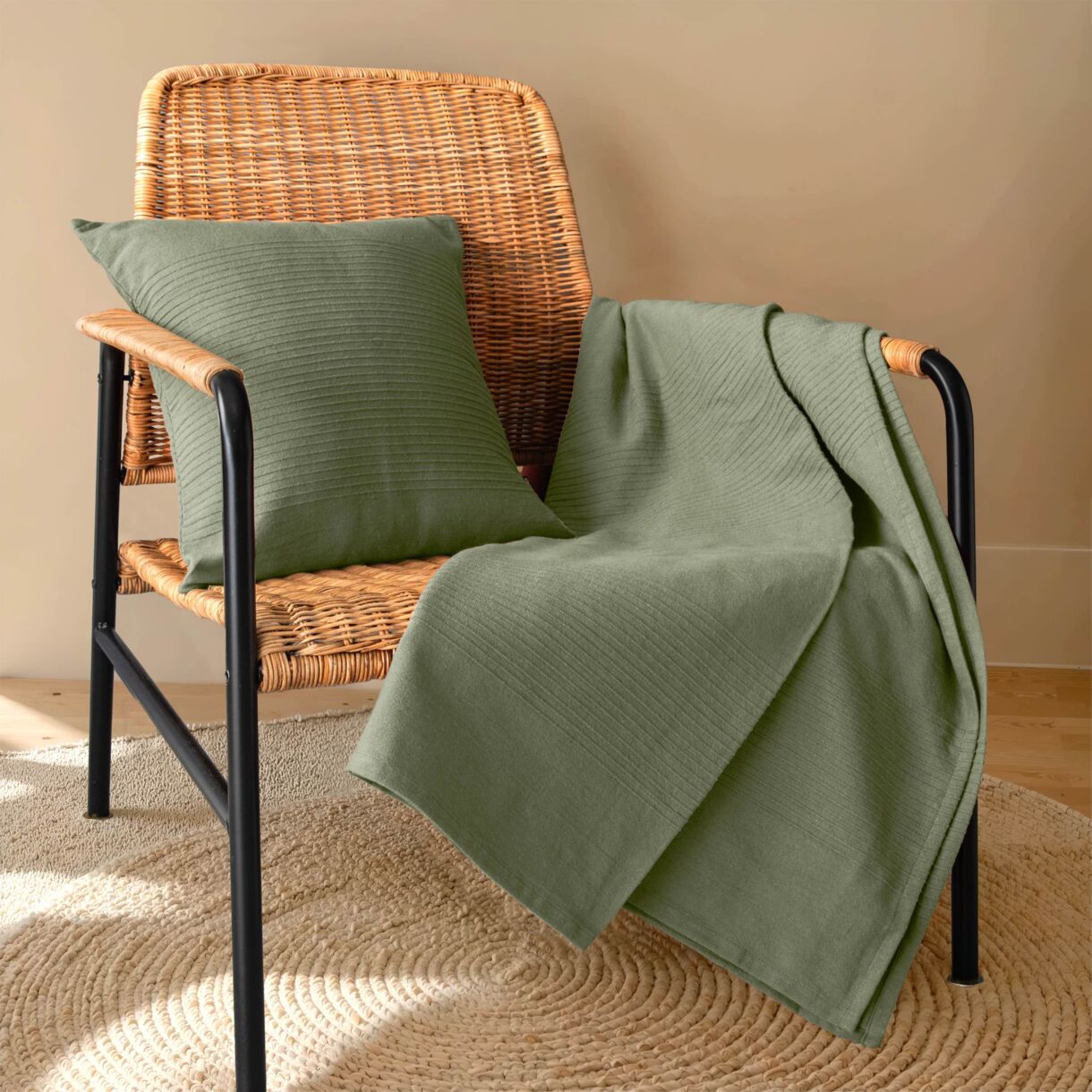 Runner letto cotone (130 x 160 cm) Léa Verde rosmarino