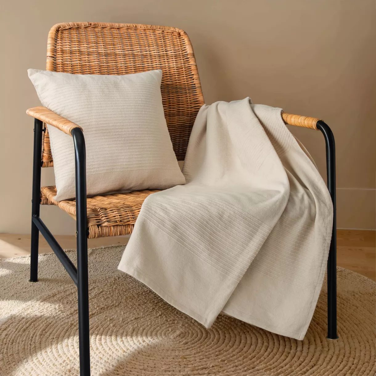 Couvre-lit coton tissé (180 x 220 cm) Léa Beige pampa
