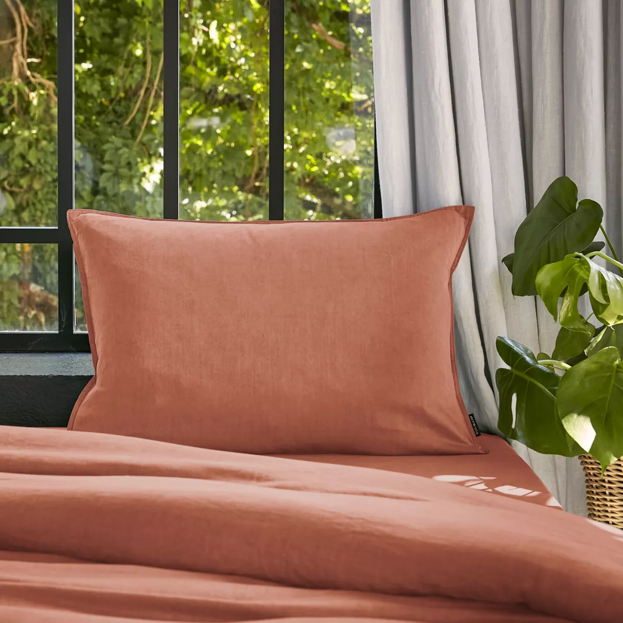 Taie d'oreiller rectangulaire lyocell Tencel™ lavé (50 x 80 cm) Olivia Terracotta