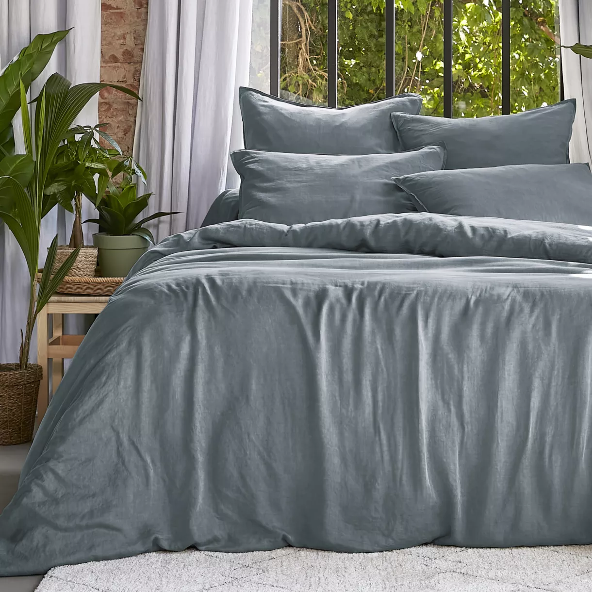 Bettbezug aus gewaschenem TENCEL™ Lyocell (280 x 240 cm) Olivia Sturmblau