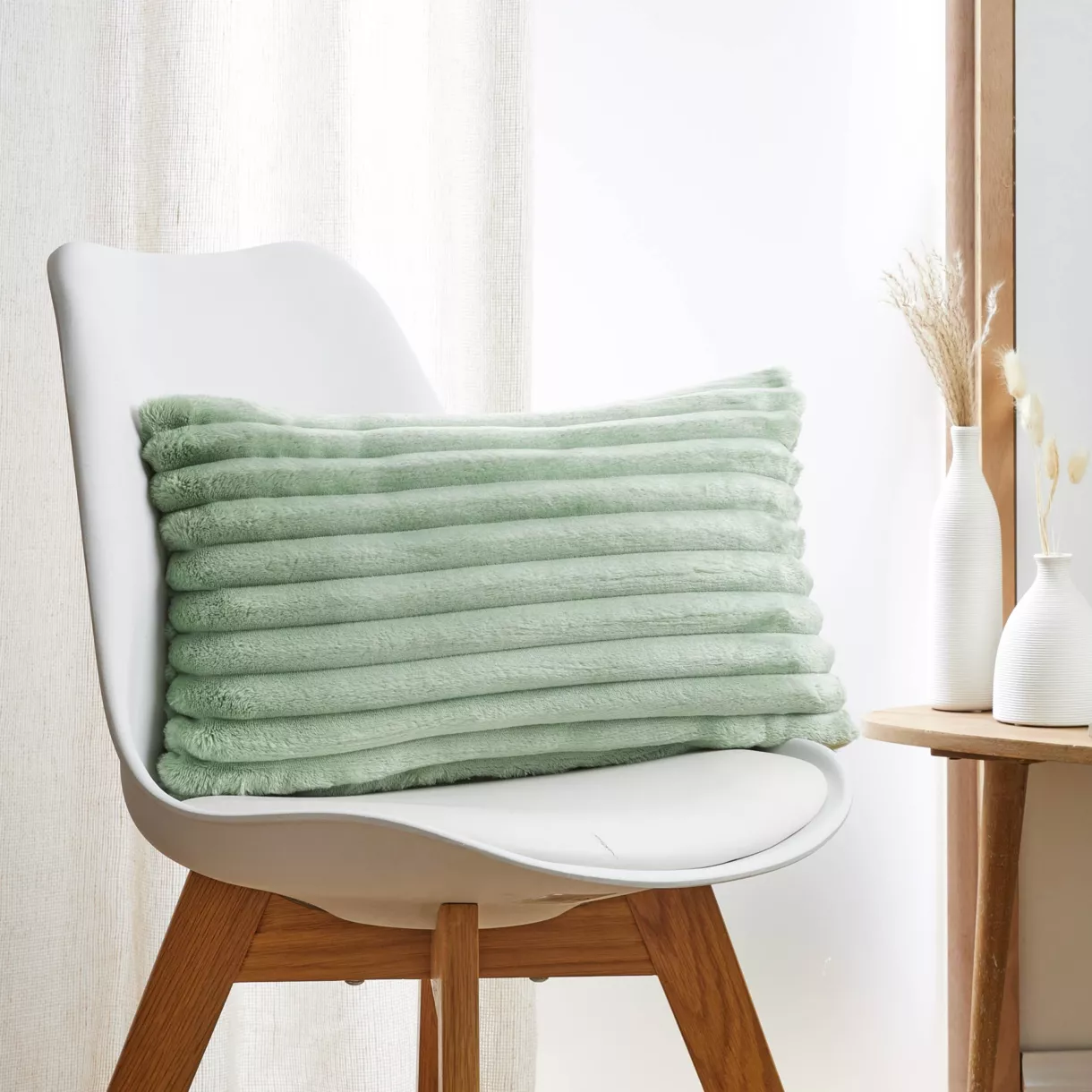 Funda de cojín rectangular franela (30 x 50 cm) Dune Verde salvia
