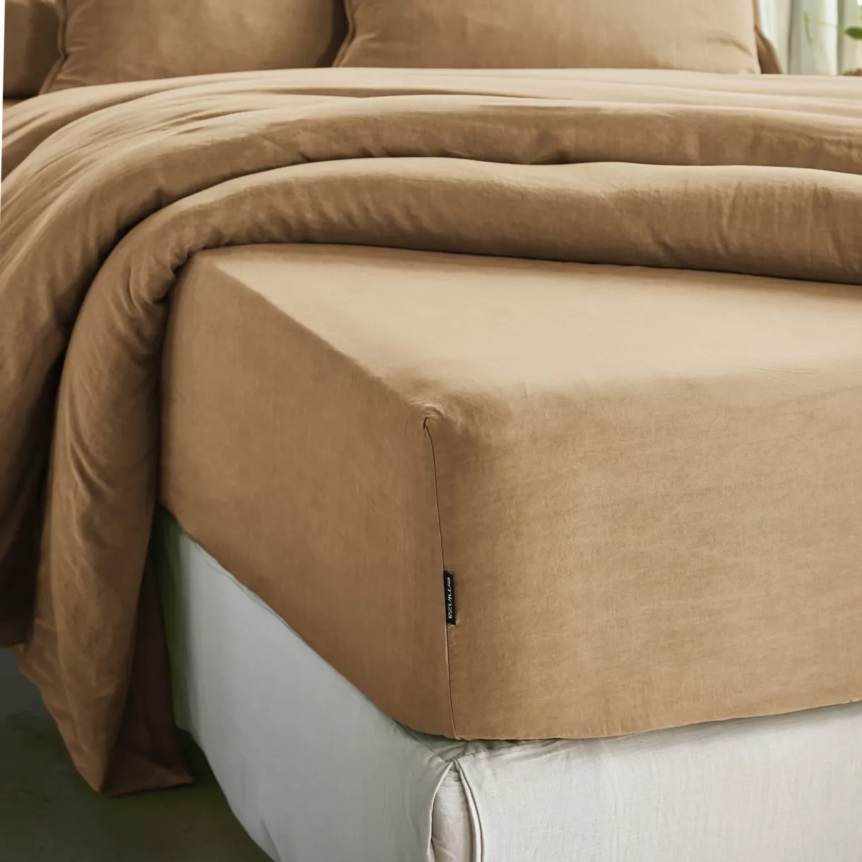 Drap housse lyocell Tencel™ lavé (90 x 200 cm) Olivia Camel