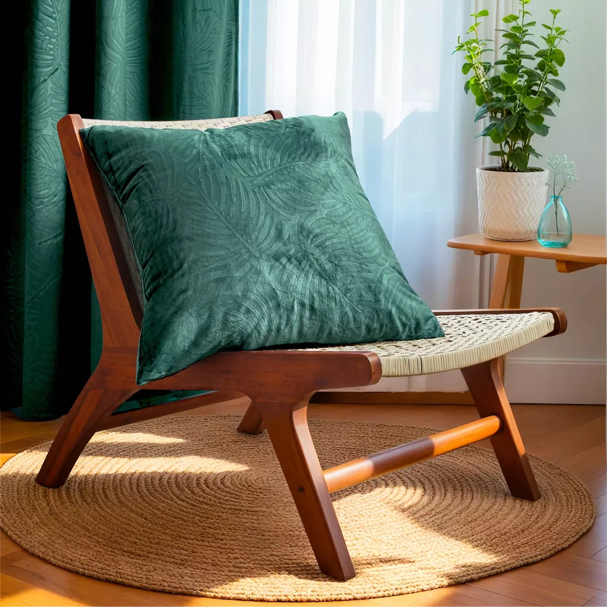 Coussin carré velours (60 x 60 cm) Fern Vert sapin