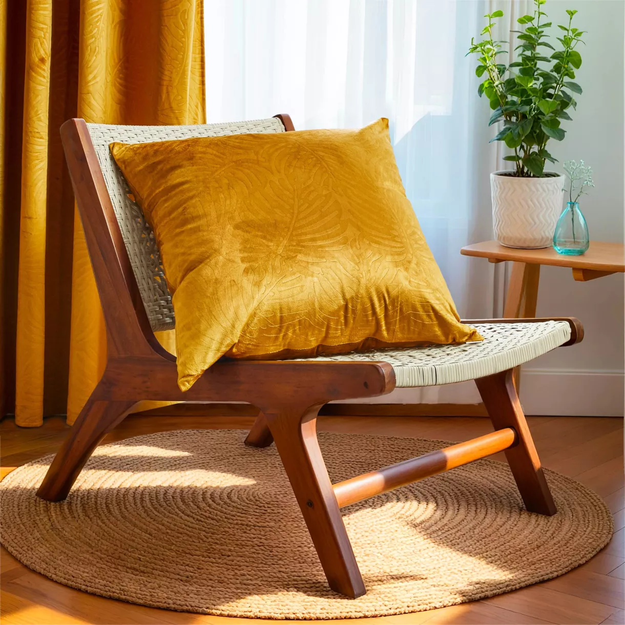 Cuscino quadrato velluto (60 x 60 cm) Fern Giallo ocra