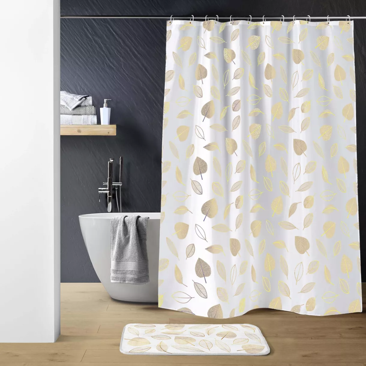 eminza Rideau de douche à anneaux (180 x 200 cm) Joya Blanc