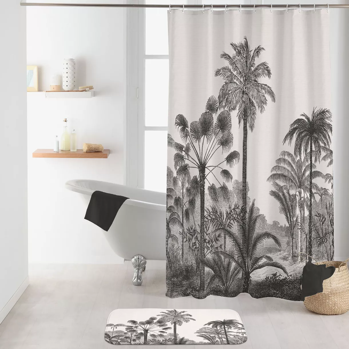 Douchegordijn met ringen (180 x 200 cm) Cocoty Zwart