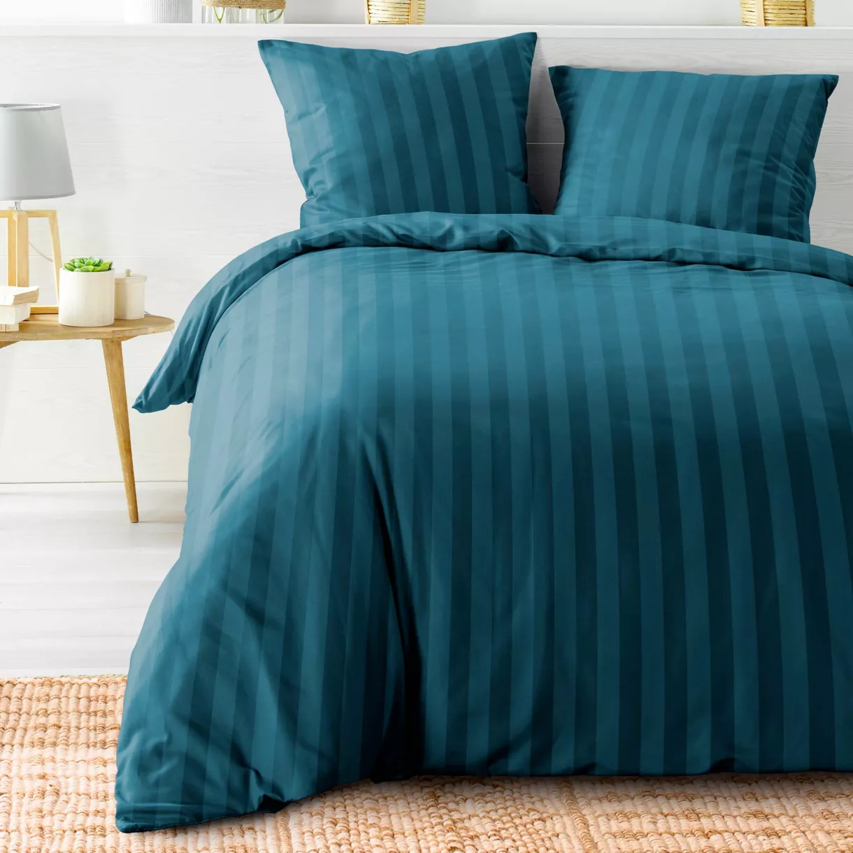 Parure 3 Pices (240 x 220 cm) Cleo Bleu Nuit, Microfibre Unie