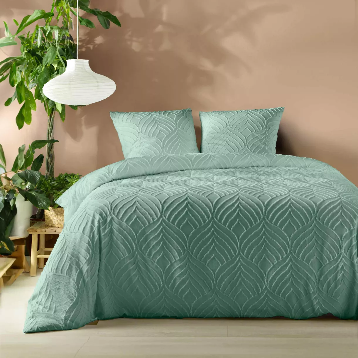 Funda nórdica y dos fundas de almohada microfibra (260 x 240 cm) Heltie Verde salvia