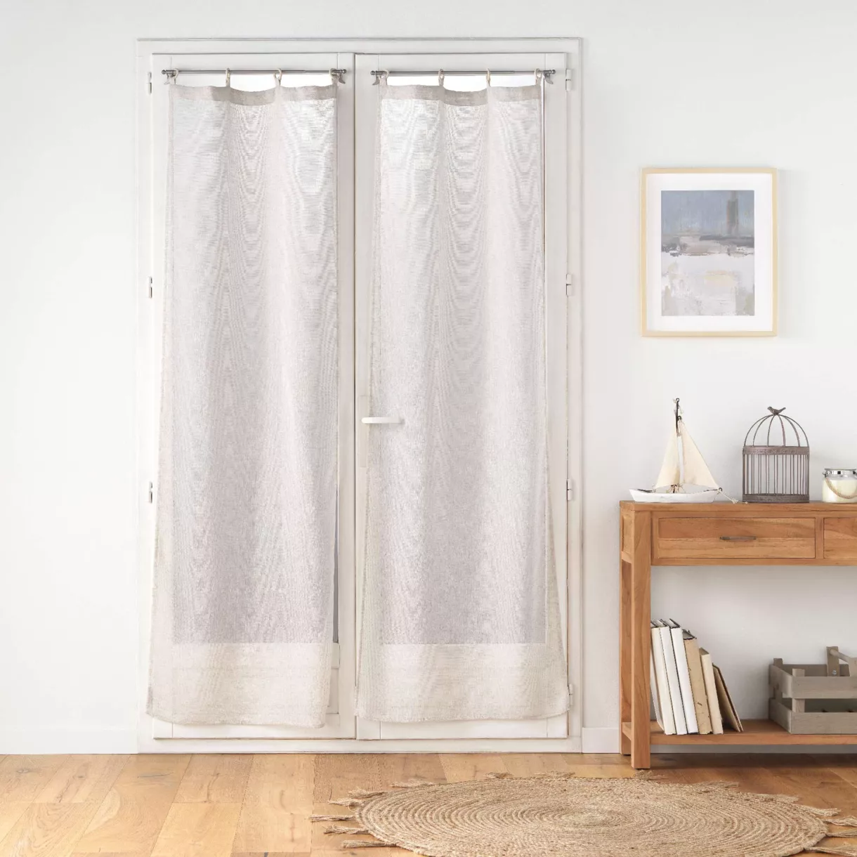 Par de visillos tejidos con ojales de madera (70 x 200 cm) Minalisa Beige