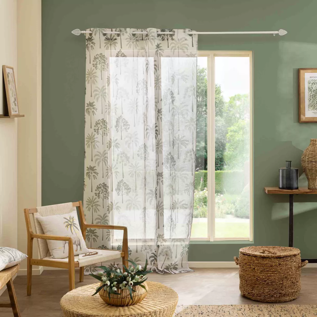 Voilage ˆ Oeillets (140 x 240 cm) Palmea Vert, Voile SablŽ ImprimŽ