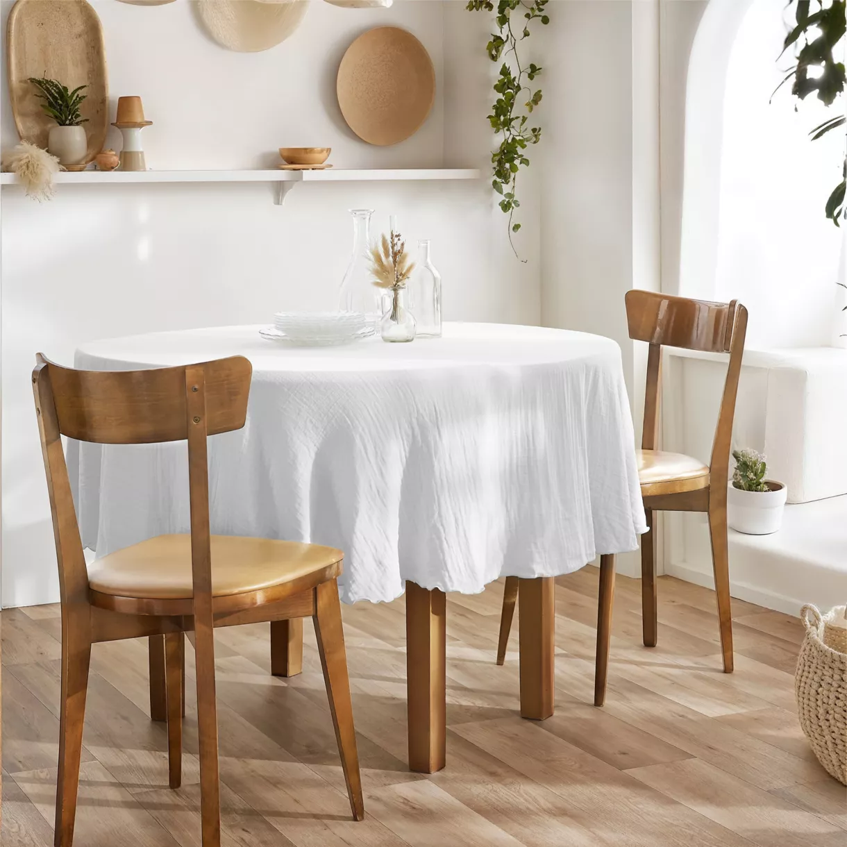 Tovaglia rotonda in garza di cotone (180 cm) Gaïa Bianco chantilly