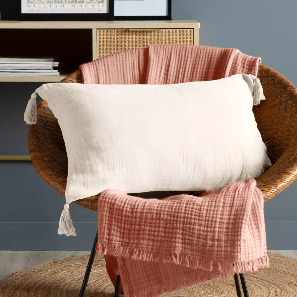 Cuscino rettangolare in garza di cotone (40 x 60 cm) Gaïa Beige pampa