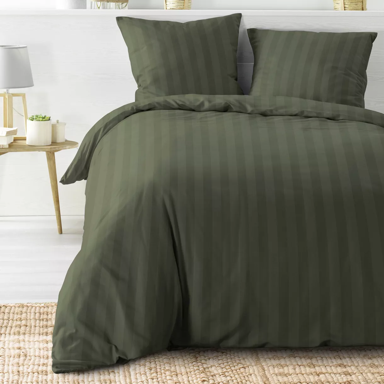 Parure 3 Pices (240 x 220 cm) Cleo Kaki, Microfibre Unie